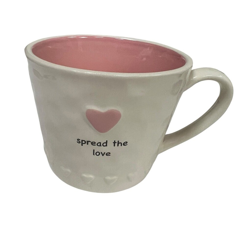 Harvest Green Studio Spread the Love Coffee Mug White Pink Heart Design